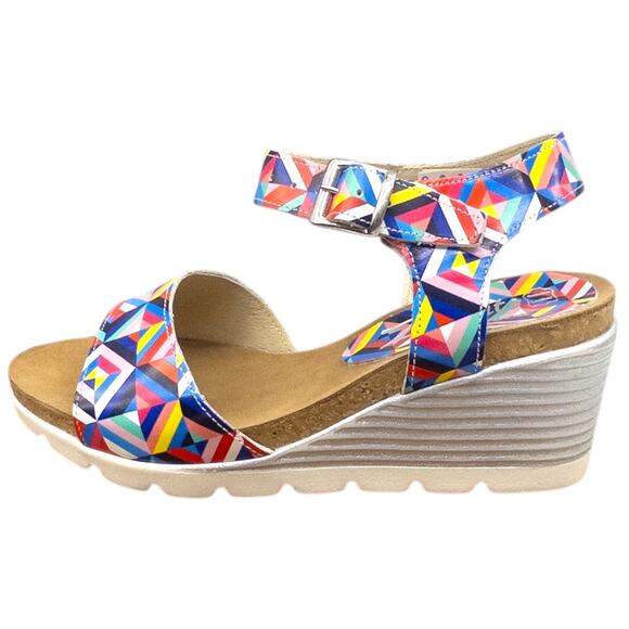 Zapato Wedge Heeled Sandals Colorful Kaleidoscope Women's 6 6.5 Metallic Leather - Picture 1 of 8